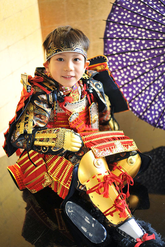 七五三 5歳 男の子 鎧兜 幸村兜 自然光