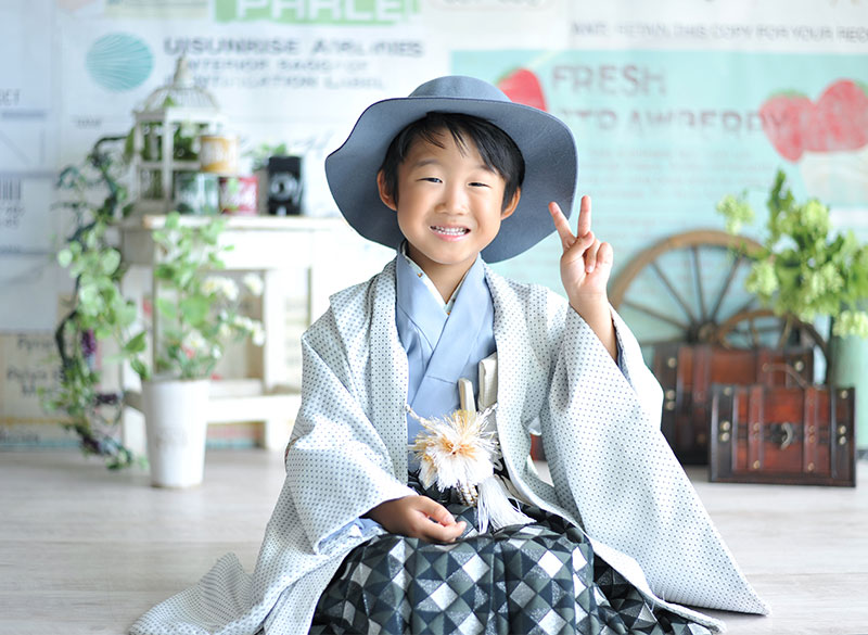 七五三  5歳 男の子 着物 白 おしゃれ ハット