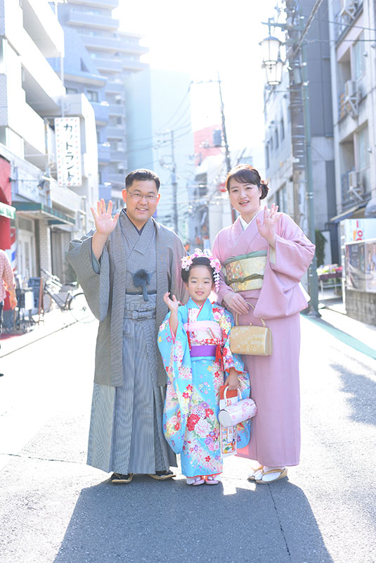 七五三 家族写真 3人 持込着物 家族和装 ロケフォト